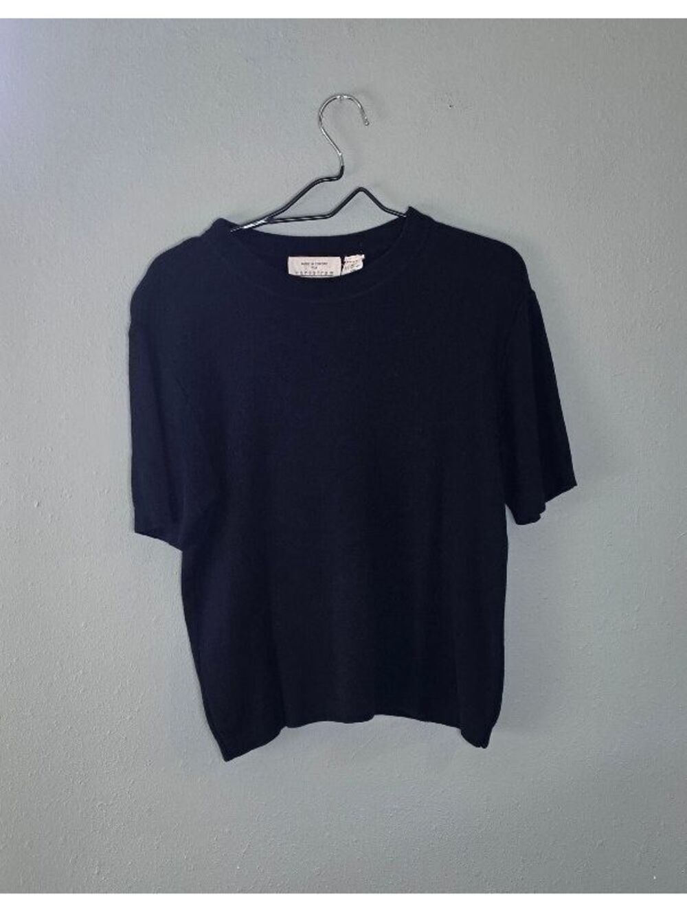 Vintage Nordstrom Navy Blue Short Sleeve Knit Sweater Top Size L Made Europe